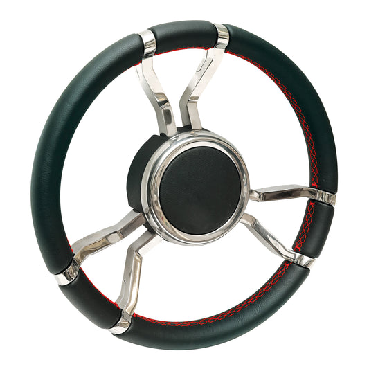 LSWLWPSSBKR100  - Livorsi Apex steering wheel, polished spokes, black grip with red stitching