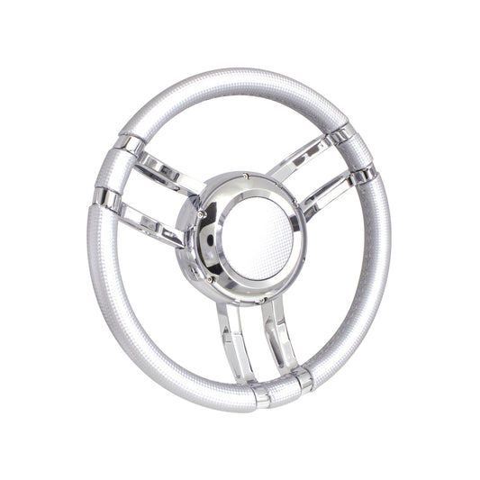 ISWKCCF - Isotta Carlotta wheel, silver carbon fiber vinyl - includes Livorsi steering wheel mounting hub part number SWH-KIT